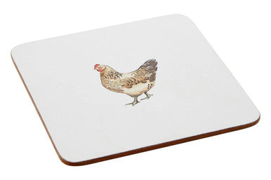 Orsina Mrs Henderson Cork Coasters – Set of 4 White Chicken Coasters