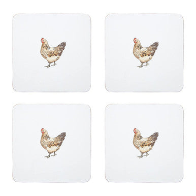 Orsina Mrs Henderson Cork Coasters – Set of 4 White Chicken Coasters