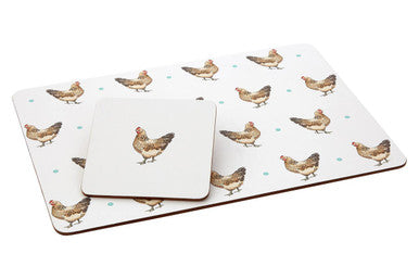 Orsina Mrs Henderson Cork Coasters – Set of 4 White Chicken Coasters