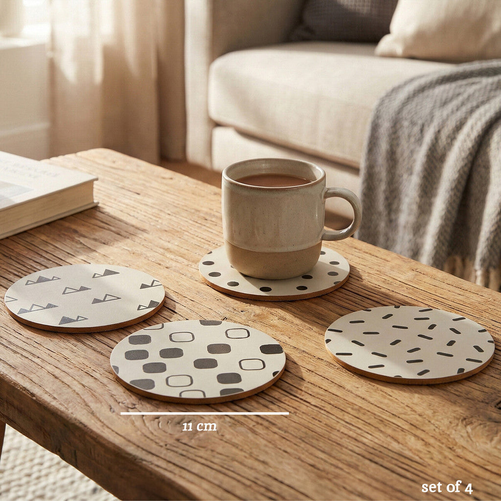 Orsina Mimo Monochrome Cork Coasters – Set of 4 Eclectic All Sorts