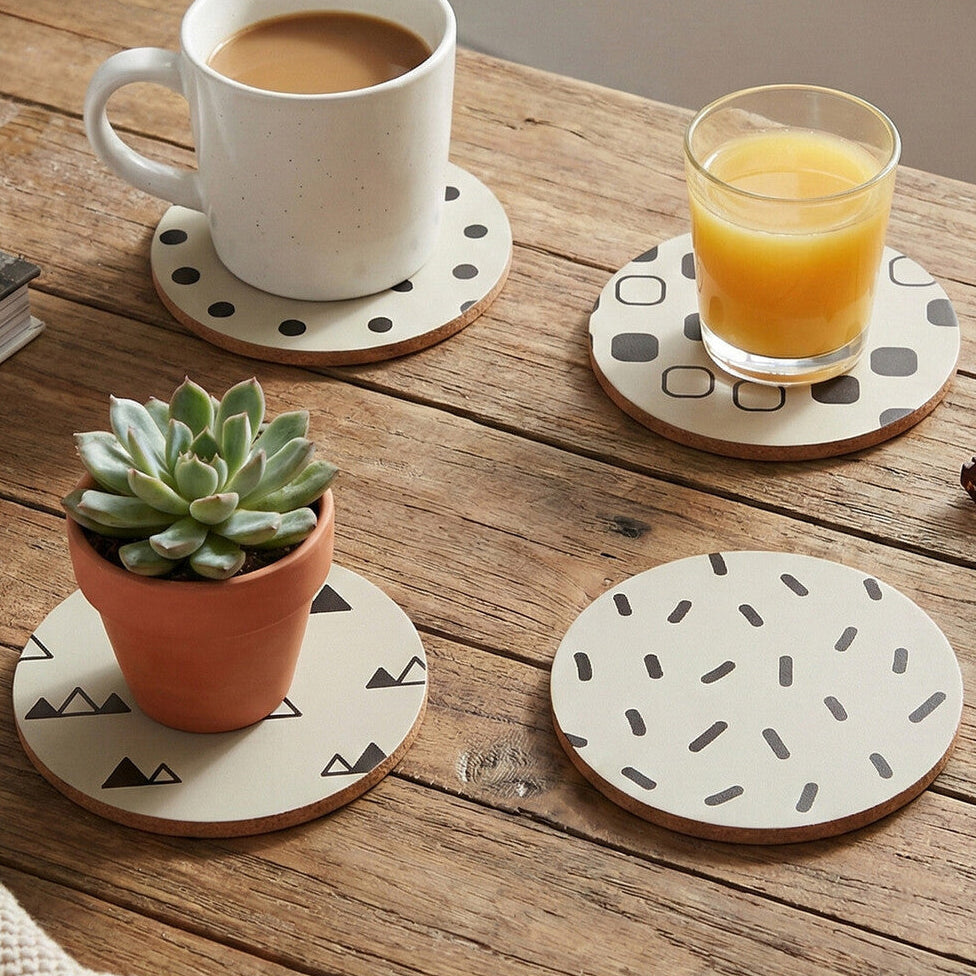 Orsina Mimo Monochrome Cork Coasters – Set of 4 Eclectic All Sorts