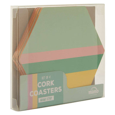 Orsina Mimo Hexagonal Cork Coasters - Miami Striped Gold Foil - Set of 4