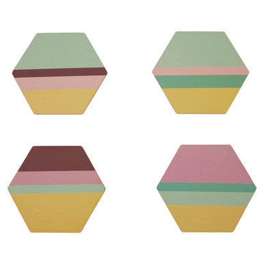Orsina Mimo Hexagonal Cork Coasters - Miami Striped Gold Foil - Set of 4