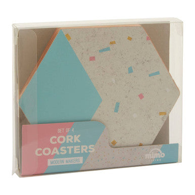 Orsina Mimo Hexagonal Cork Coasters with Gold Foil Edging - Set of 4
