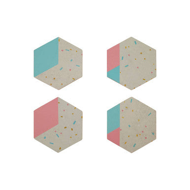 Orsina Mimo Hexagonal Cork Coasters with Gold Foil Edging - Set of 4