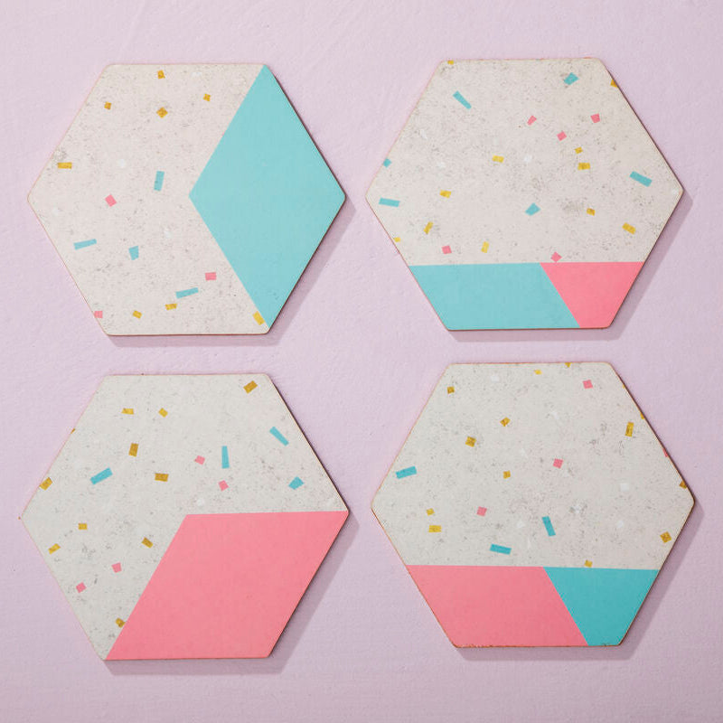 Orsina Mimo Hexagonal Cork Coasters with Gold Foil Edging - Set of 4