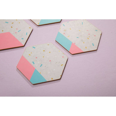 Orsina Mimo Hexagonal Cork Coasters with Gold Foil Edging - Set of 4