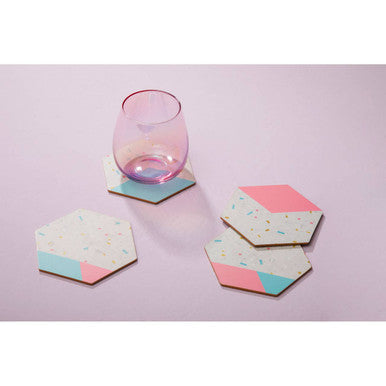Orsina Mimo Hexagonal Cork Coasters with Gold Foil Edging - Set of 4