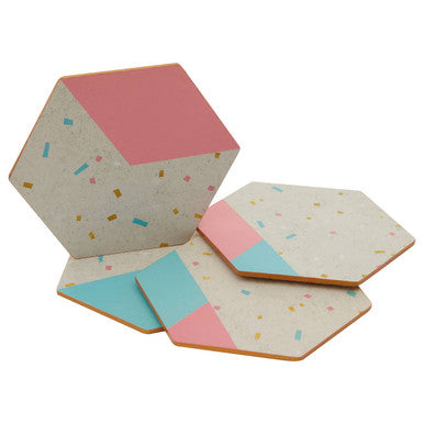 Orsina Mimo Hexagonal Cork Coasters with Gold Foil Edging - Set of 4