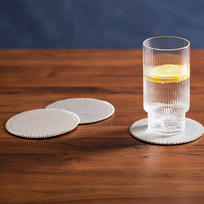 Orsina Knightsbridge Silver Round Coasters with Pearl Fringe - Set of 4