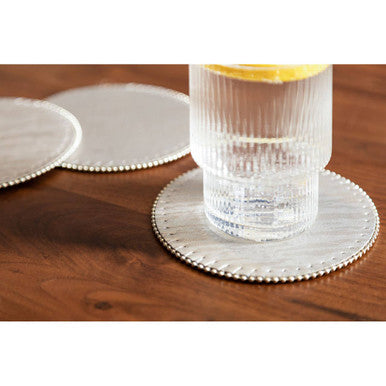 Orsina Knightsbridge Silver Round Coasters with Pearl Fringe - Set of 4