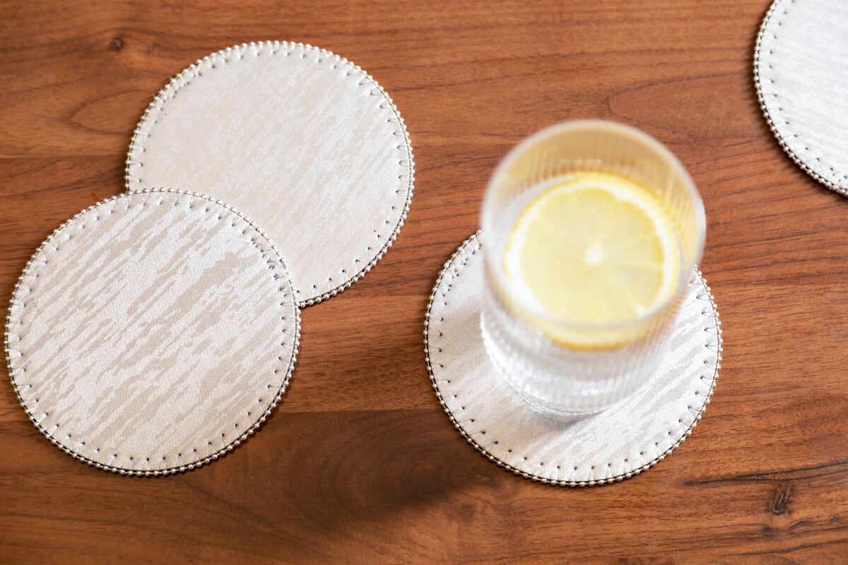 Orsina Knightsbridge Silver Round Coasters with Pearl Fringe - Set of 4