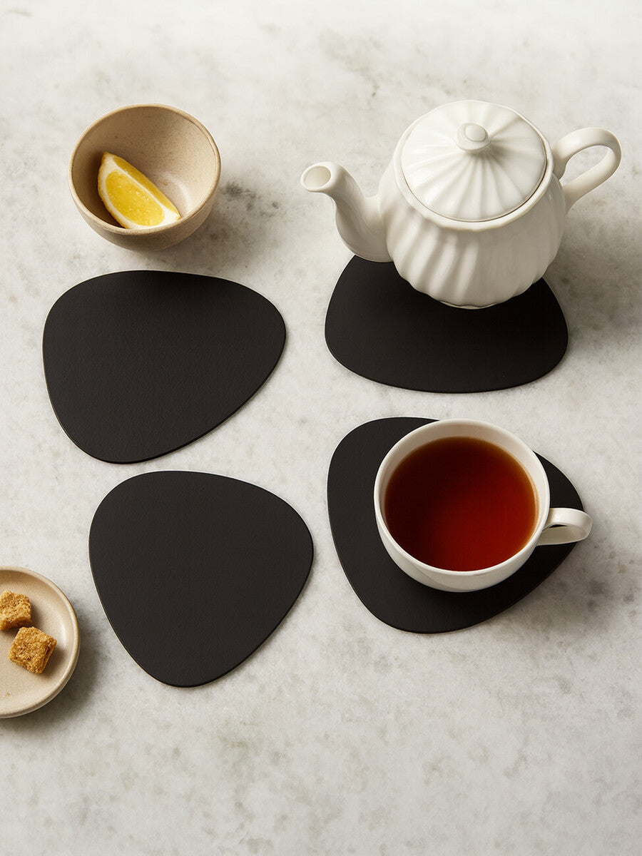 Orsina Catlins Pebble Black Faux Leather Placemats | Heat-Resistant 4Pc Set