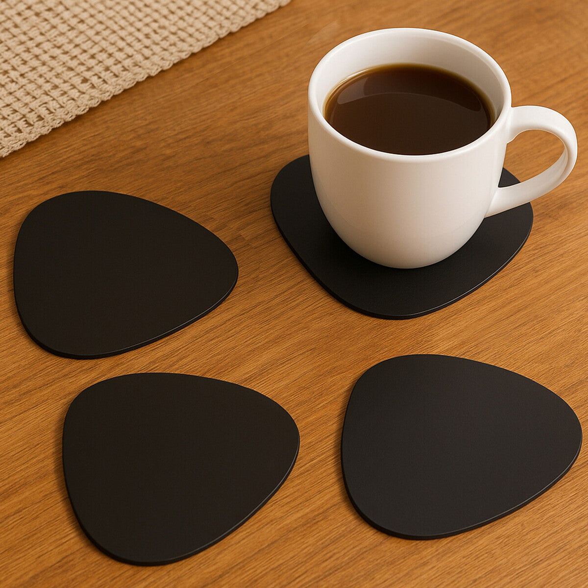 Orsina Catlins Pebble Black Faux Leather Placemats | Heat-Resistant 4Pc Set