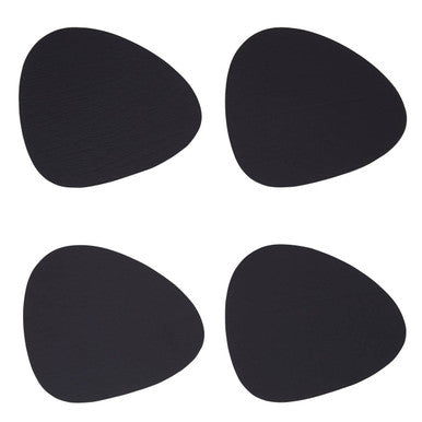 Orsina Catlins Black Faux Leather Coasters – 4-Piece Pebble Shape Set