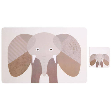 Orsina Elephant Placemat and Coaster Set – 2-Piece Wipeable Table Decor
