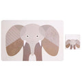 Orsina Elephant Placemat and Coaster Set – 2-Piece Wipeable Table Decor