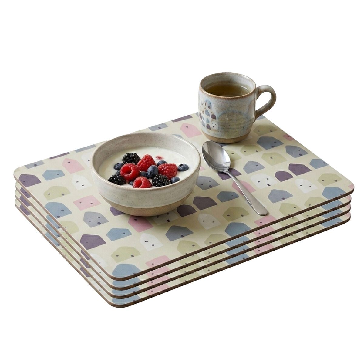 Orsina Calcot Geometric Placemats – 4-Piece Set in Cream and Multi