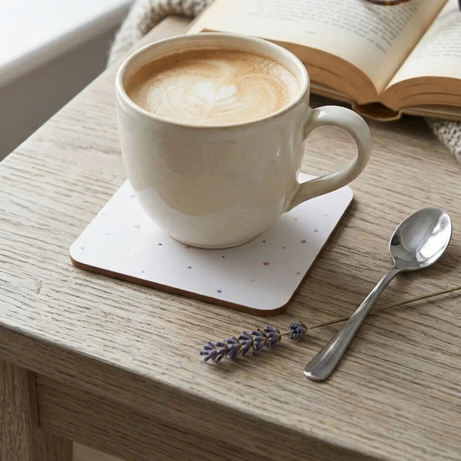 Orsina Speckled Square Coasters – Set of 4 White Minimalist Table Protectors