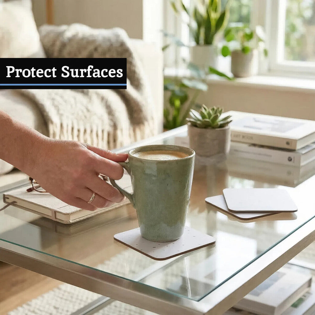 Orsina Speckled Square Coasters – Set of 4 White Minimalist Table Protectors