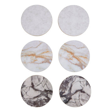 Orsina Mimo Marble Effect Cork Coasters with Gold Foil Edges - 6pc