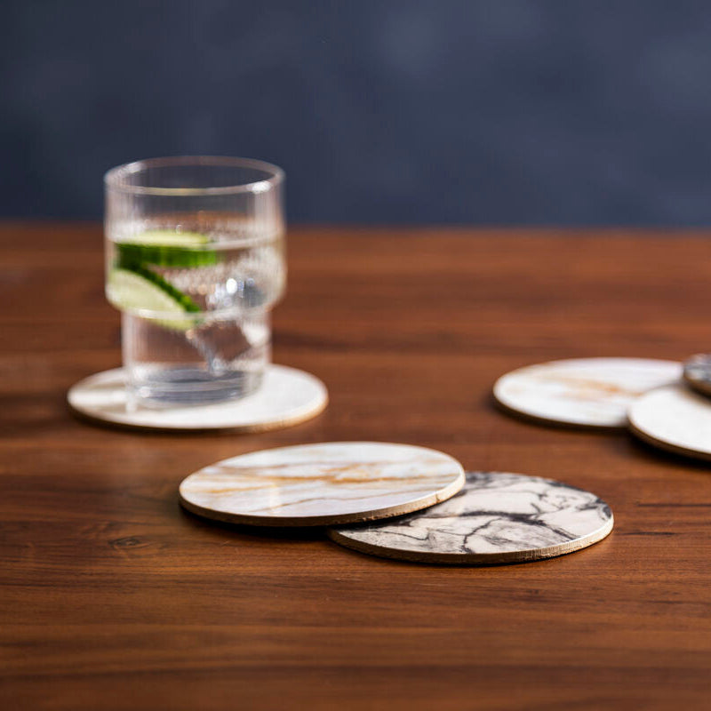 Orsina Mimo Marble Effect Cork Coasters with Gold Foil Edges - 6pc