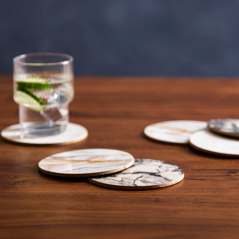 Orsina Mimo Marble Effect Cork Coasters with Gold Foil Edges - 6pc