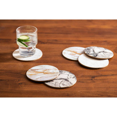 Orsina Mimo Marble Effect Cork Coasters with Gold Foil Edges - 6pc