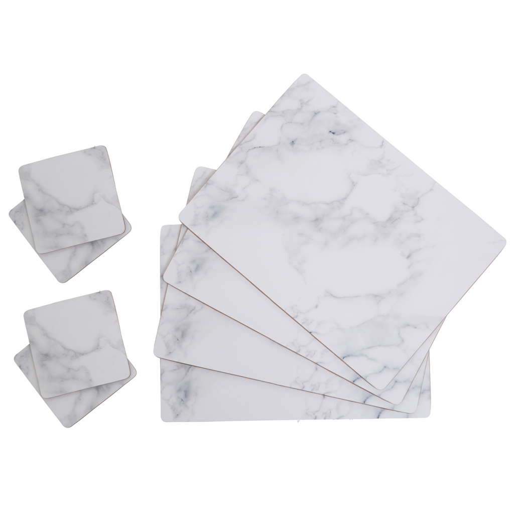 Orsina Zambie 8-Piece Cork Placemats and Coasters – Grey Marble Set