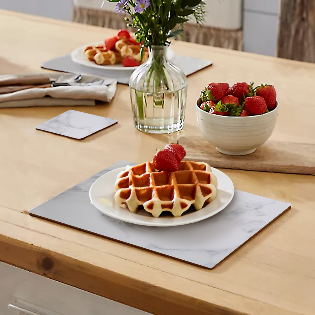 Orsina Zambie 8-Piece Cork Placemats and Coasters – Grey Marble Set
