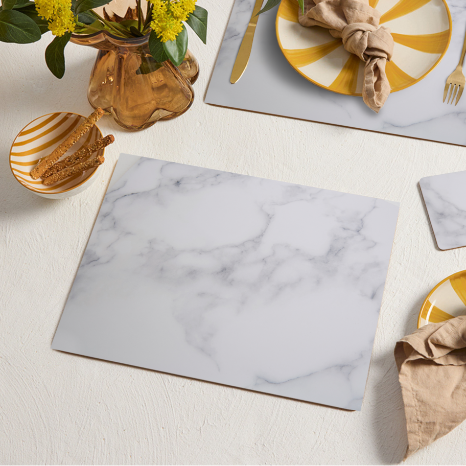 Orsina Zambie 8-Piece Cork Placemats and Coasters – Grey Marble Set