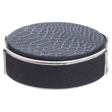 Orsina Mixology Black Leather-Effect Coasters with Silver Holder – Set of 4