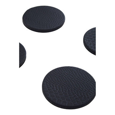 Orsina Mixology Black Leather-Effect Coasters with Silver Holder – Set of 4