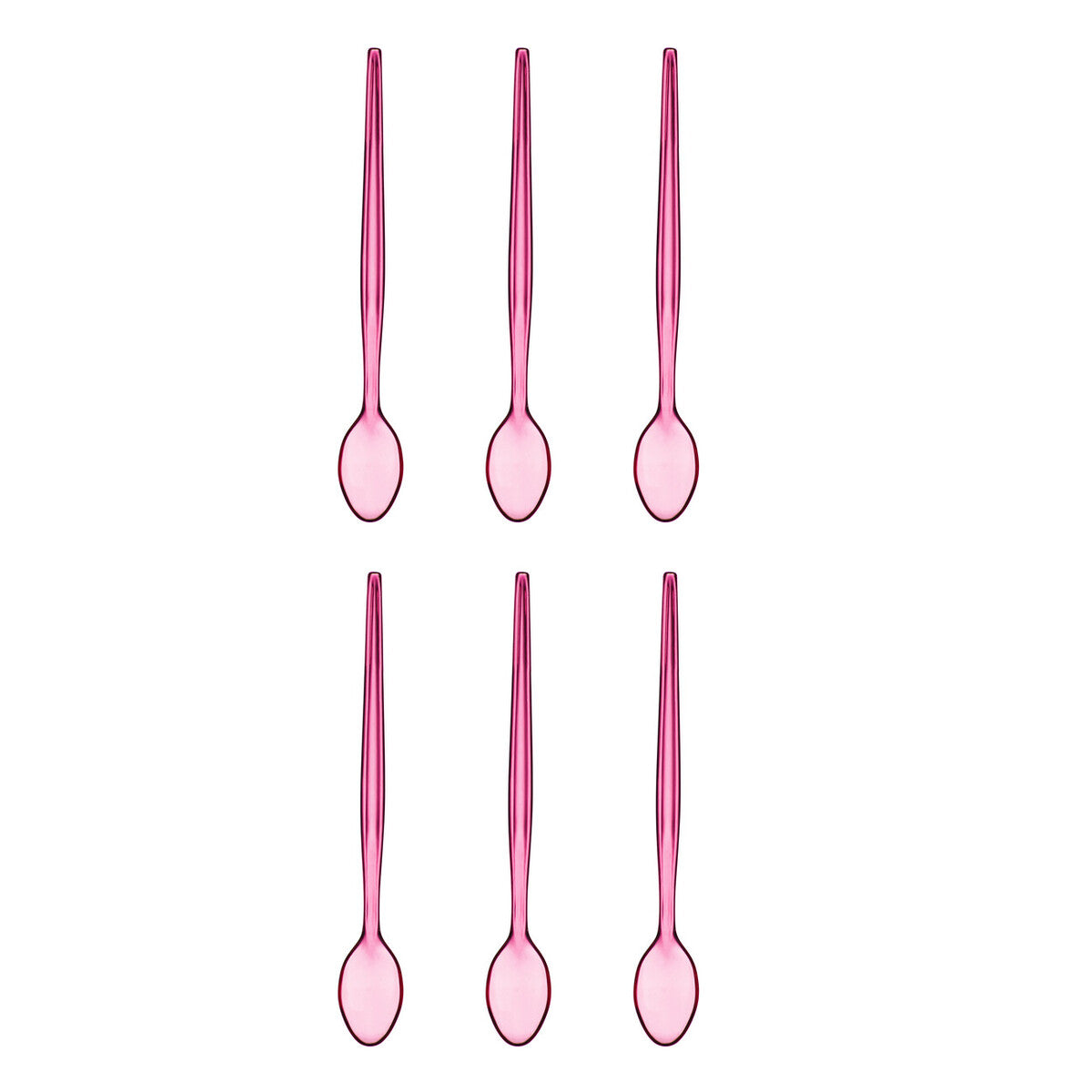 Orsina Pink Plastic Sundae Spoons – Long Handle Dessert Set of 6