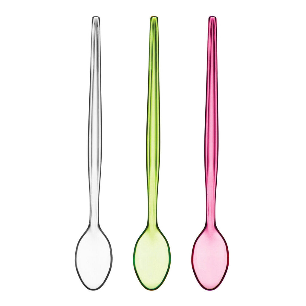Orsina Pink Plastic Sundae Spoons – Long Handle Dessert Set of 6