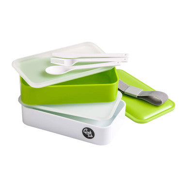 Orsina Stackable Lunch Box with Cutlery – Green and White Plastic