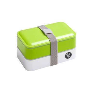 Orsina Stackable Lunch Box with Cutlery – Green and White Plastic