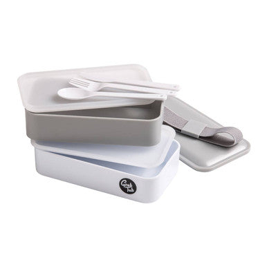 Orsina Grub Tub Stackable Lunch Box with Cutlery – Grey & White