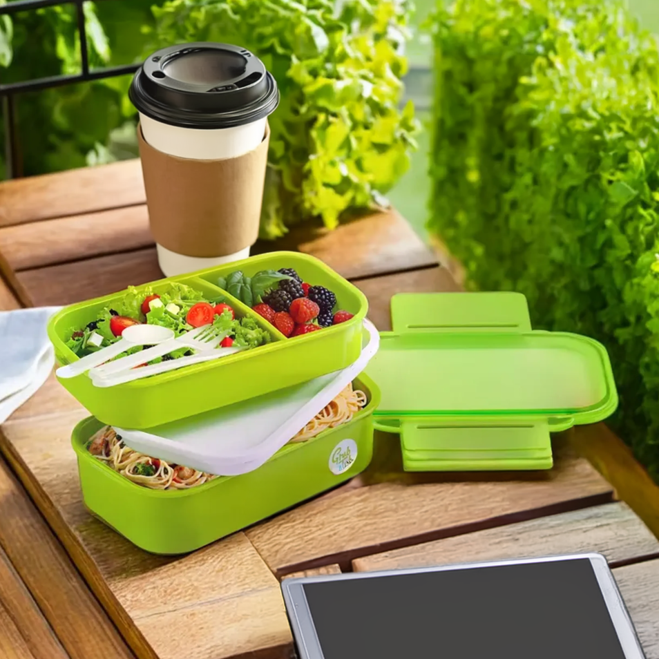 Orsina Green Lunch Box with Cutlery – Durable Meal Prep Container