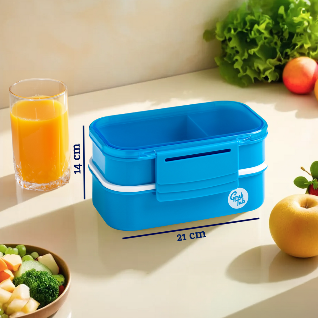 Orsina Blue 2-Tier Lunch Box with Cutlery – Portable Bento Container