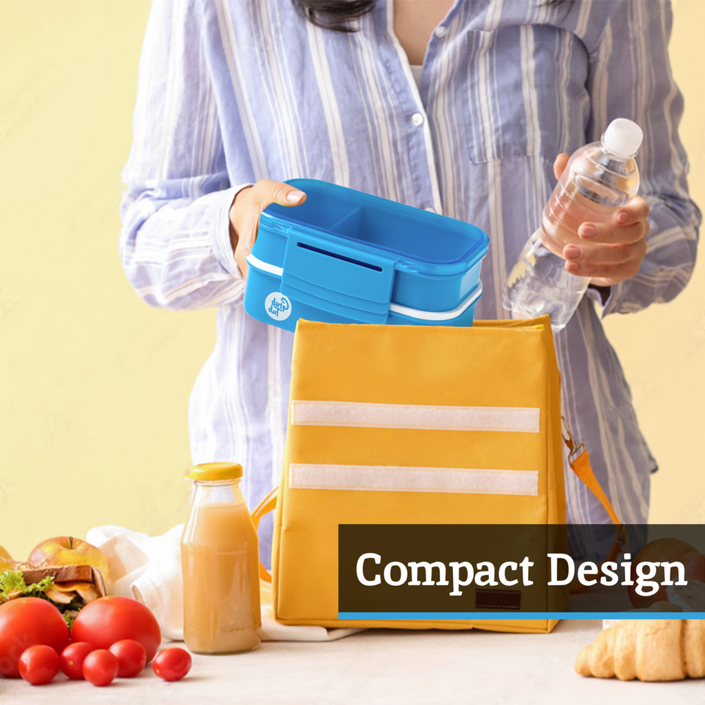 Orsina Blue 2-Tier Lunch Box with Cutlery – Portable Bento Container