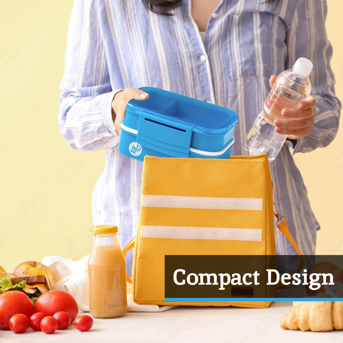 Orsina Blue 2-Tier Lunch Box with Cutlery – Portable Bento Container