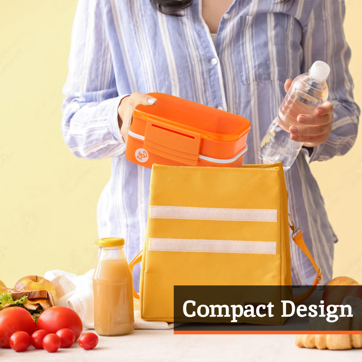 Orsina Grub Tub 2-Tier Lunch Box with Cutlery Set - Orange Plastic