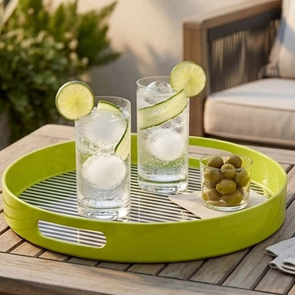 Orsina Mimo Stripe Serving Tray – Durable Melamine with Cutout Handles