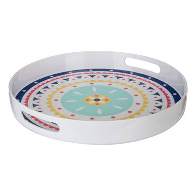 Orsina Mimo Bazaar Floral Serving Tray with Handles – White Melamine