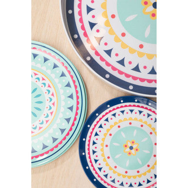 Orsina Mimo Bazaar Floral Serving Tray with Handles – White Melamine