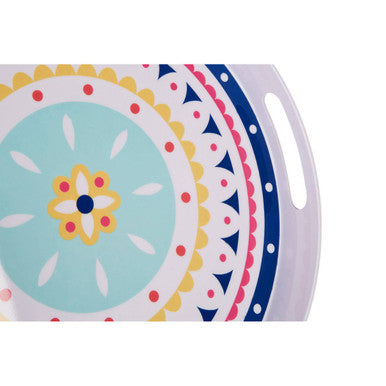 Orsina Mimo Bazaar Floral Serving Tray with Handles – White Melamine