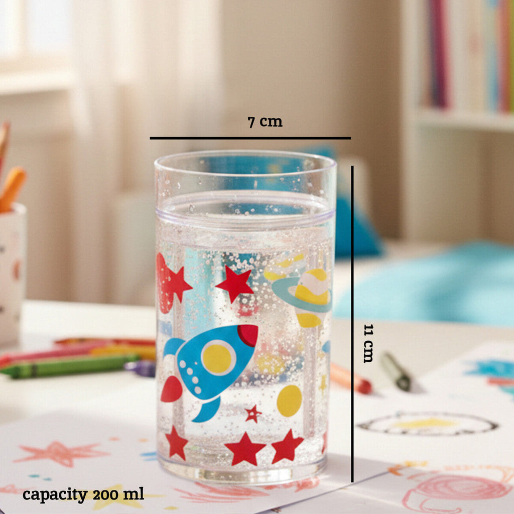 Orsina Kids Space Rocket Drinking Cup | 200ml Glitter Star Tumbler