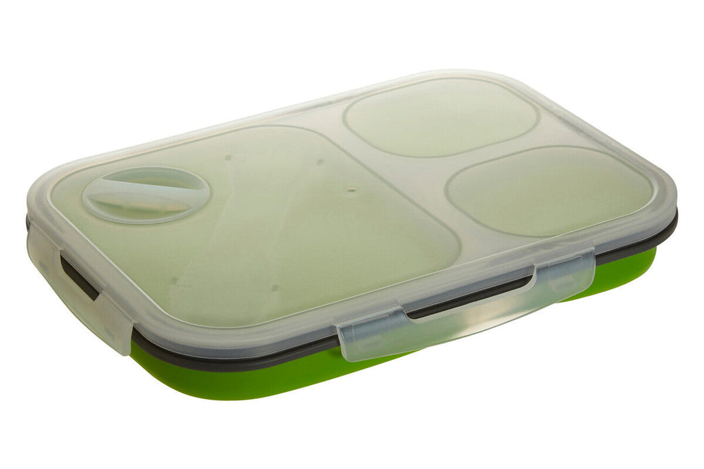 Orsina Green Collapsible Lunch Box | 3-Compartment Bento with Spork