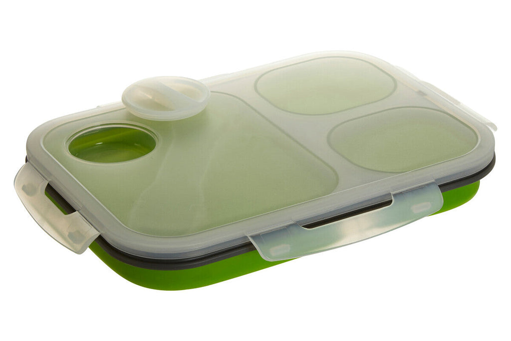 Orsina Green Collapsible Lunch Box | 3-Compartment Bento with Spork